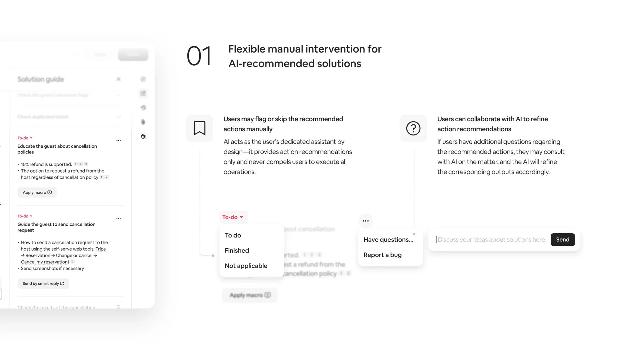 Flexible manual intervention for AI-recommended solutions