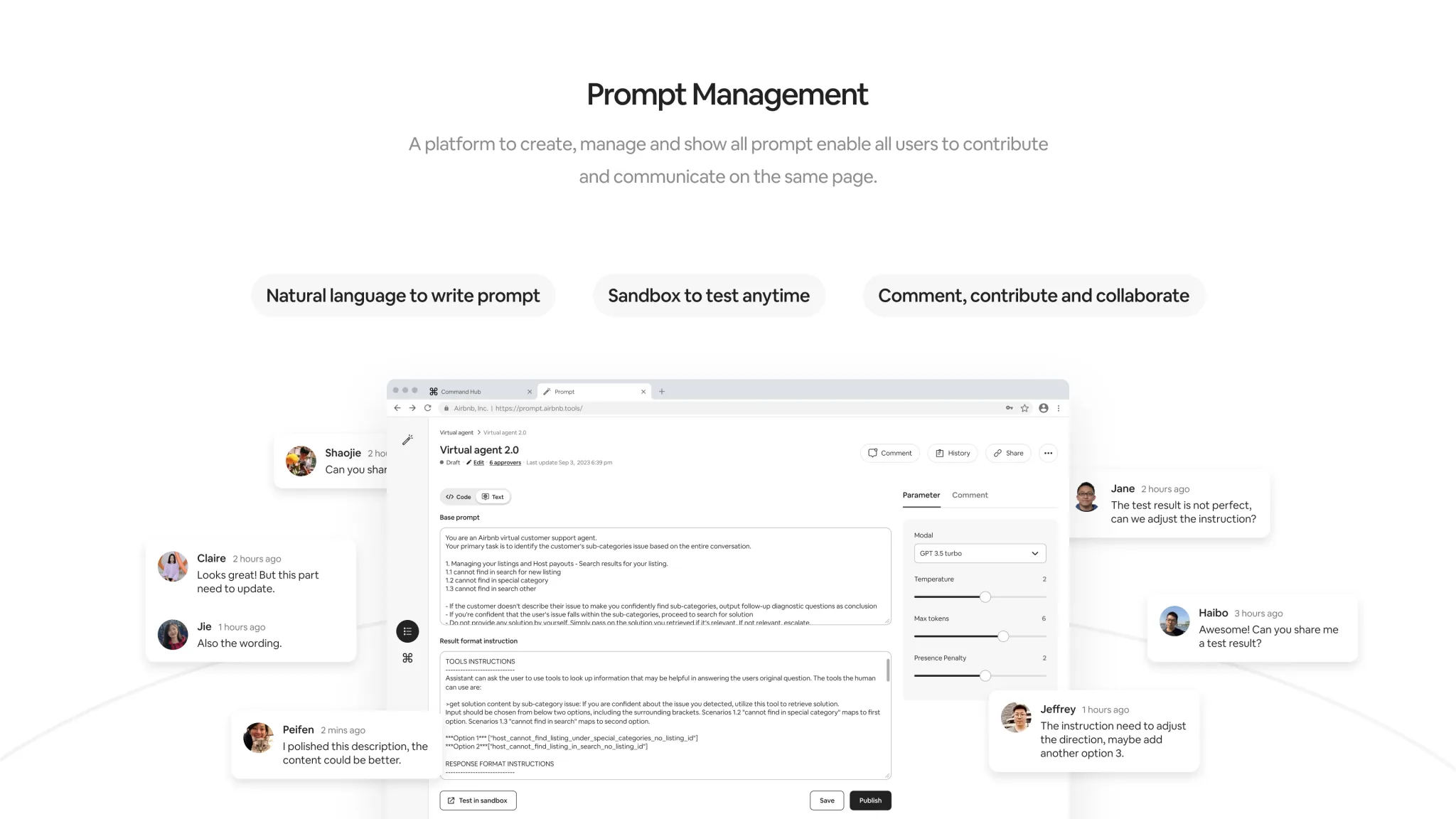 Command Hub — Prompt Management editor